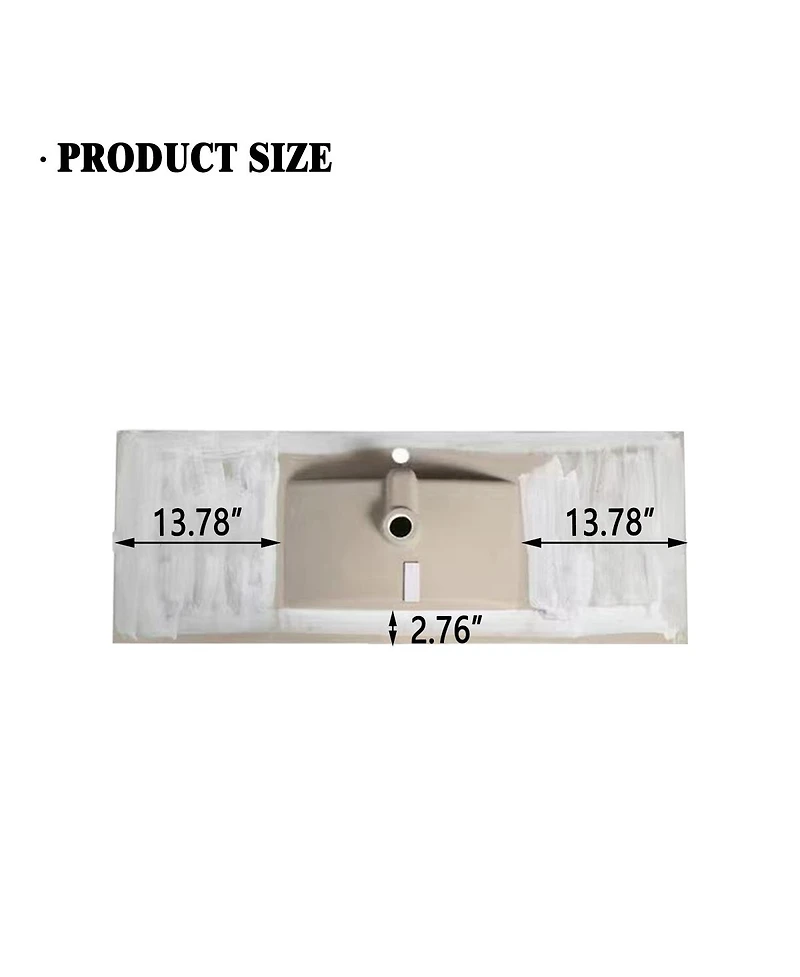 Sillysis 47.8 Inch Ceramic Bathroom Sink Top, Rectangular Vanity Basin, Smooth Easy-Clean Countertop for Single Vanity