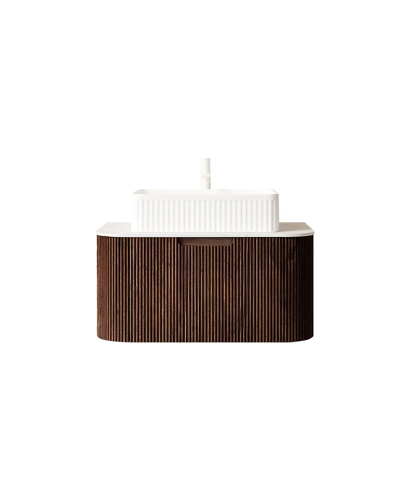 Sillysis Wall Mounted Bathroom Vanity with Ceramic Sink, Plywood Cabinet, Soft Close Drawer