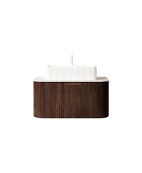 Sillysis Wall Mounted Bathroom Vanity with Ceramic Sink, Plywood Cabinet, Soft Close Drawer