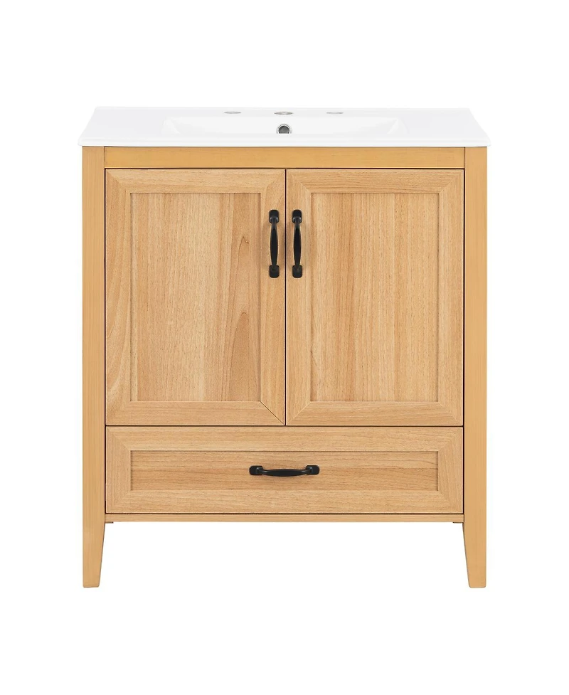 Sillysis 30 Inch Bathroom Vanity with Sink, Freestanding Wood Cabinet, Soft Close Drawer, Farmhouse Storage for Small Bathrooms