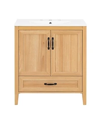 Sillysis 30 Inch Bathroom Vanity with Sink, Freestanding Wood Cabinet, Soft Close Drawer, Farmhouse Storage for Small Bathrooms