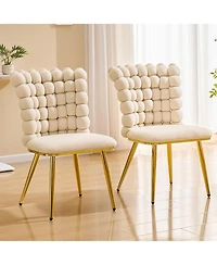 Rainsken Velvet Dining Chairs Set of 2, Bubble Tufted Accent Chair, with Metal Legs, for Room, Living Bedroom