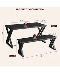 gaomon 55" Dining Table Set for 4 with 2 Benches, Metal Frame
