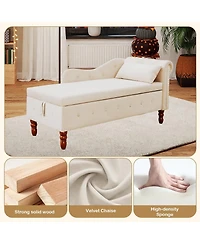 Rainsken Velvet Upholstered Lounge Chair, Modern Rolled Armrest Chase Lounge with Storage, Nailhead Trim and Pillow for Living Room, Office