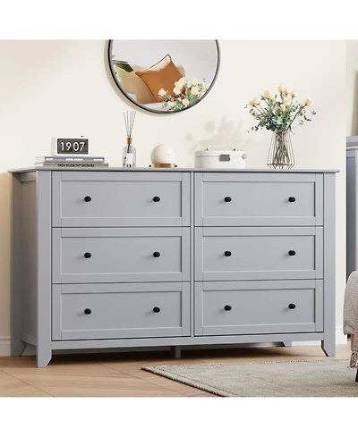 gaomon 6 Drawer Dresser For Bedroom, 54" Wide Large Dresser With Deep Drawers And Metal Knobs, Modern Wooden Chests Of Drawers