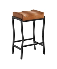 gaomon Counter Height Bar Stools Set of 1, Barstools with Thick Padded Seat, Metal Frame and Footrest, Faux Leather Saddle Stools for Kitchen