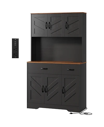 gaomon Sideboard Cabinet with 2 Drawers and 6 Doors, Chevron Design, Storage Buffet for Dining or Living Room