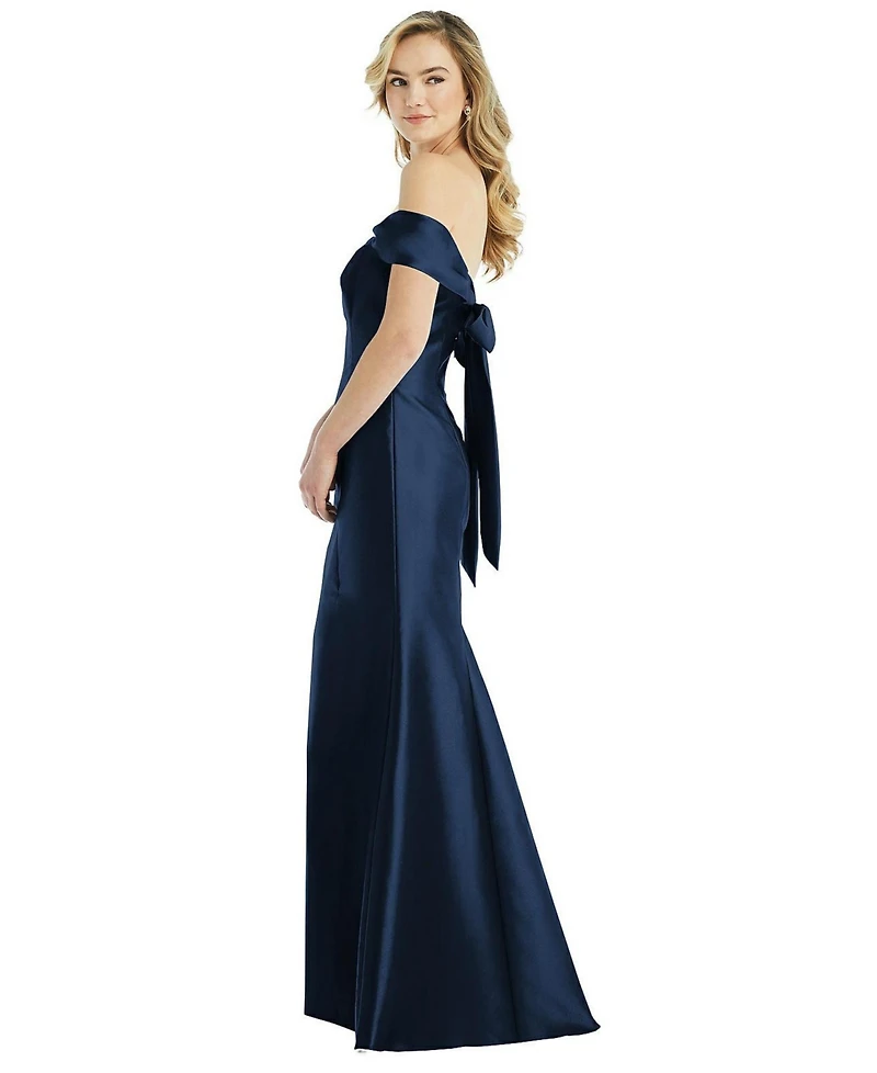 Alfred Sung Women's Off-the-Shoulder Bow-Back Satin Trumpet Gown