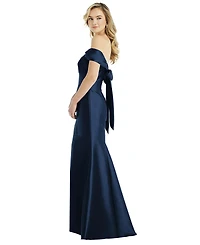 Alfred Sung Women's Off-the-Shoulder Bow-Back Satin Trumpet Gown