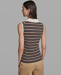 Karl Lagerfeld Paris Women's Striped Collared Tank Top