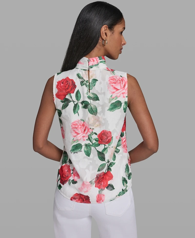 Karl Lagerfeld Paris Women's Mock Neck Floral Print Blouse