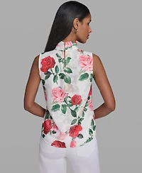 Karl Lagerfeld Paris Women's Mock Neck Floral Print Blouse