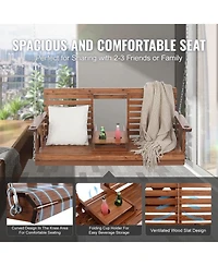 Cozito Wooden Porch Swing with Cup Holders, Steel Chains and Cedar Wood Seat