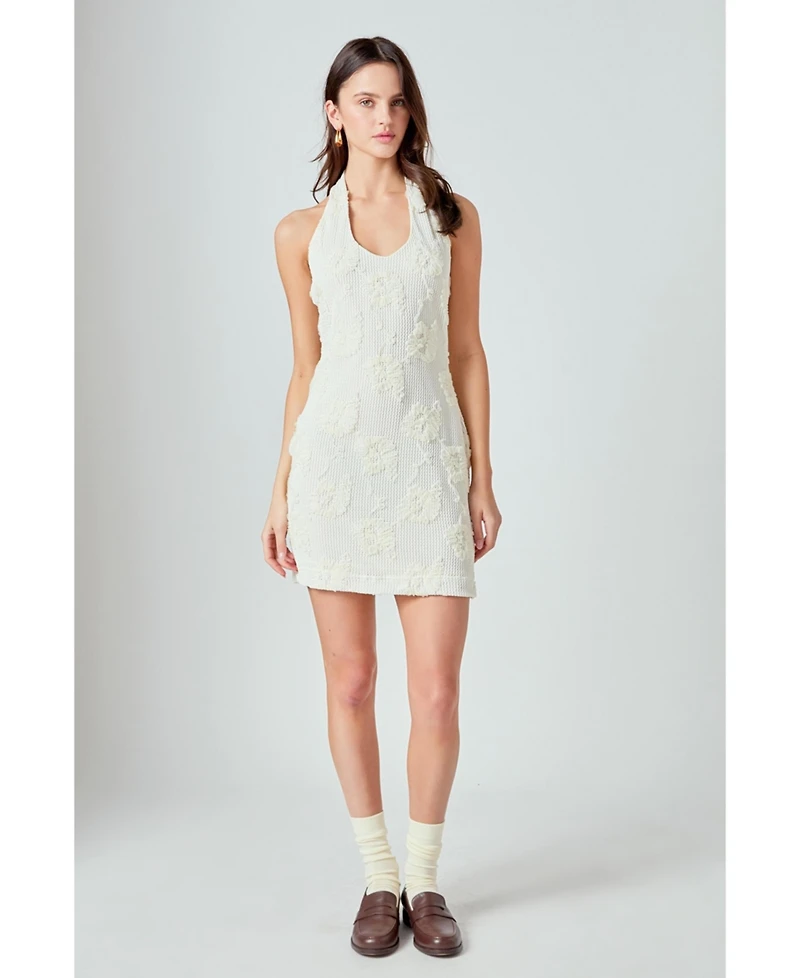endless rose Women's Mesh Embroidered Halter Mini Dress