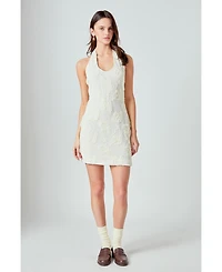 endless rose Women's Mesh Embroidered Halter Mini Dress