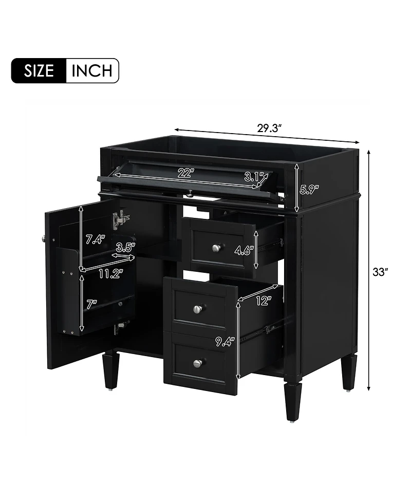 Busdays 30 Inch Modern Bathroom Storage Cabinet without Top Sink 2 Drawers and a Tip Out Drawer Basin Not Included