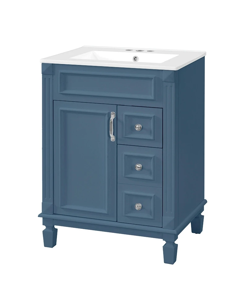 Busdays 24 Inch Bathroom Vanity with Ceramic Sink Small Cabinet Modern with 2 Drawers and Adjustable Shelf