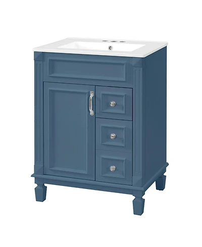 Busdays 24 Inch Bathroom Vanity with Ceramic Sink Small Cabinet Modern with 2 Drawers and Adjustable Shelf
