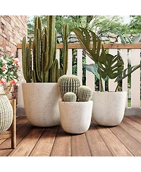Asagikoiai3-Piece Mgo Outdoor Planter Set with Drainage, Crackle Stone Pots for Garden and Patio