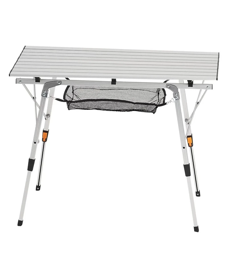 Yiortwo Folding Portable Camping Table, Aluminum Roll Up Picnic Table with Mesh Shelf