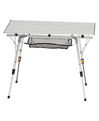 Yiortwo Folding Portable Camping Table, Aluminum Roll Up Picnic Table with Mesh Shelf