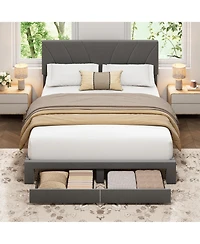gaomon Velvet Upholstered Platform Bed with 2 Storage Drawers – Adjustable Headboard, No Box Spring Needed