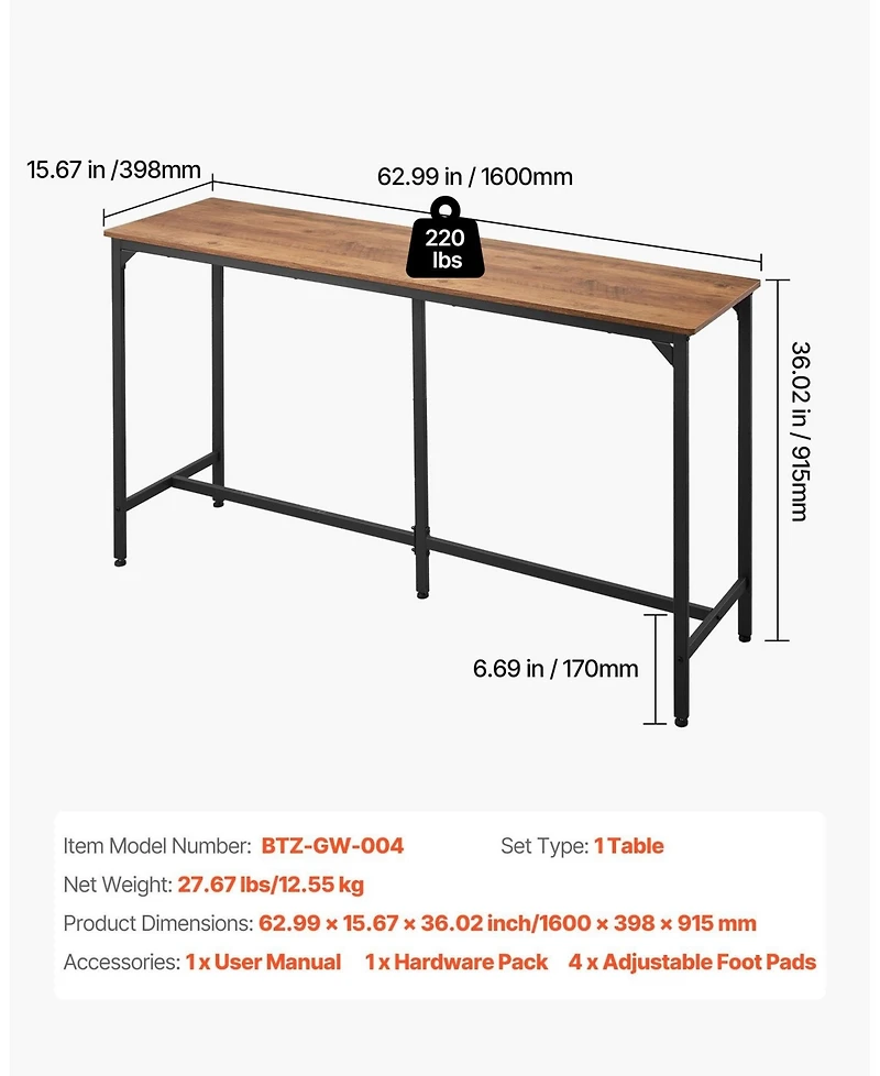 Sugift Bar Table, 1Piece 53 Kitchen High Top Table for Balcony, Living Room