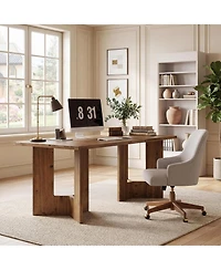 Tribesigns Solid Wood Office Desk, 63 inch Long Large Wood Desks, Farmhouse Executive Computer Desk, Home Office Workstaticon