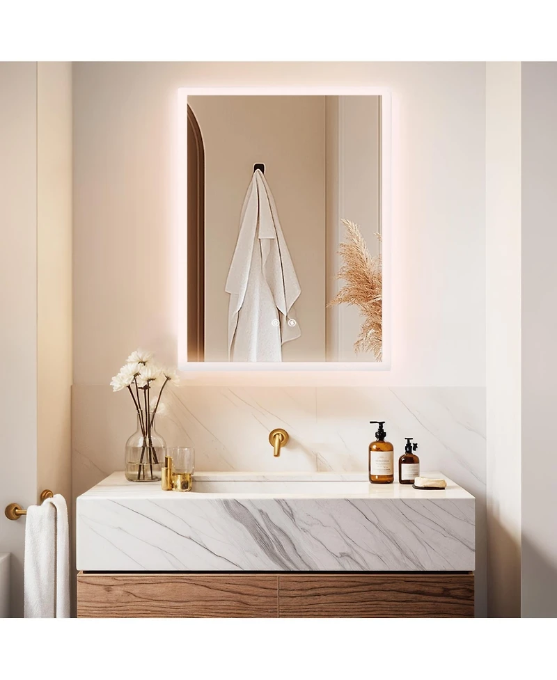 Luvodi 24" x 32" Rectangular Wall Mirror Anti-Fog Led Mirror Stepless Dimmable Lighted Bathroom Mirror
