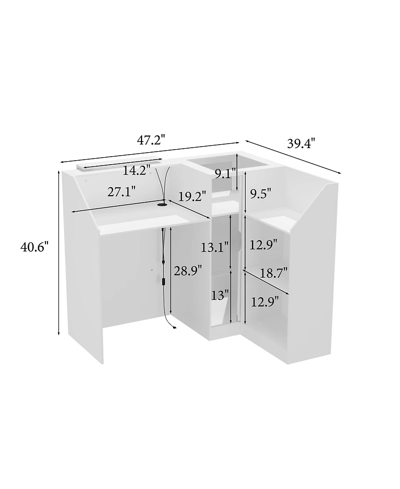 Homsee Modern Corner Display Console - Tempered Glass Led Light Kit Engineered Wood