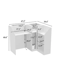 Homsee Modern Corner Display Console - Tempered Glass Led Light Kit Engineered Wood