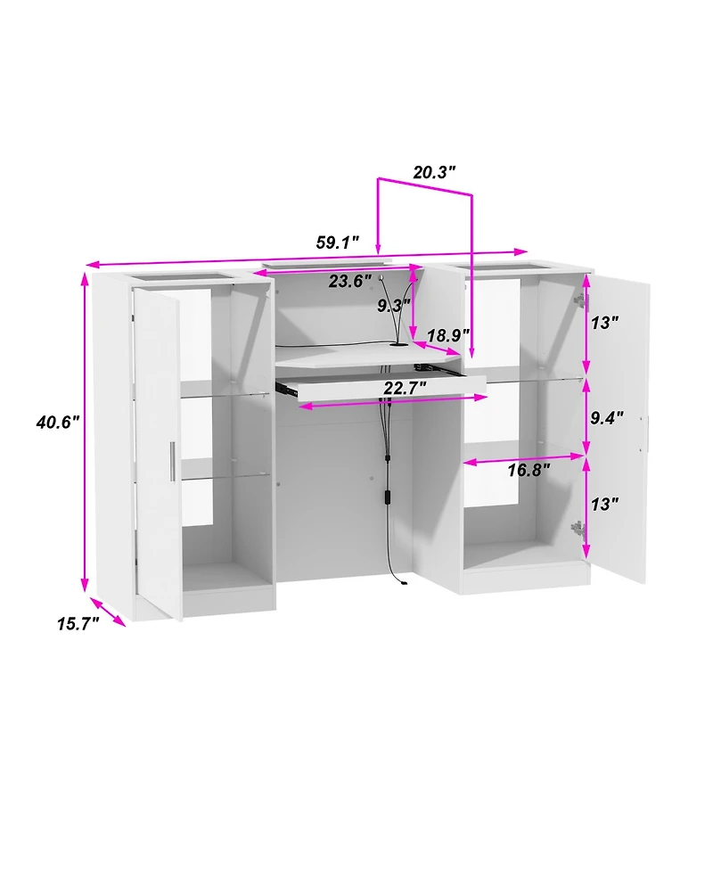 Homsee Modern 59 Inch Display Console - Tempered Glass Led Light Kit Engineered Wood
