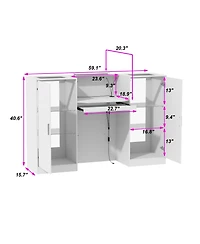 Homsee Modern 59 Inch Display Console - Tempered Glass Led Light Kit Engineered Wood