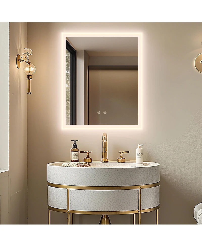 Luvodi 16" x 20" Rectangular Wall Mirror Anti-Fog Led Mirror Stepless Dimmable Lighted Bathroom Mirror