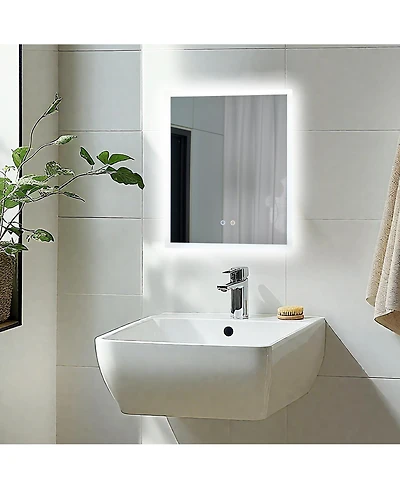 Luvodi 16" x 20" Rectangular Wall Mirror Anti-Fog Led Mirror Stepless Dimmable Lighted Bathroom Mirror