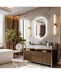 Luvodi 32"x20" Smart Oval Led Bathroom Mirror Bluetooth Speaker Time Temperature Display Front&Back Lit Memory Function
