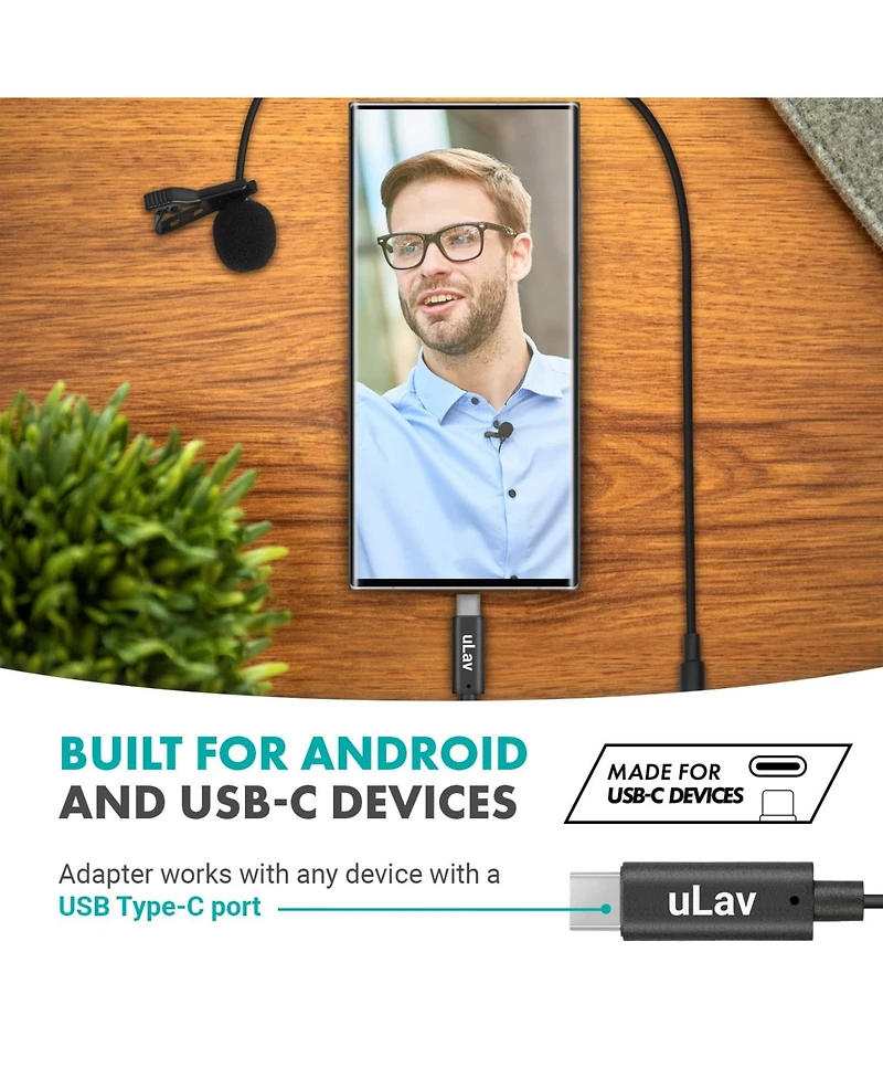 Movo uLav - Wired Omnidirectional Usb-c Lavalier Clip On Microphone