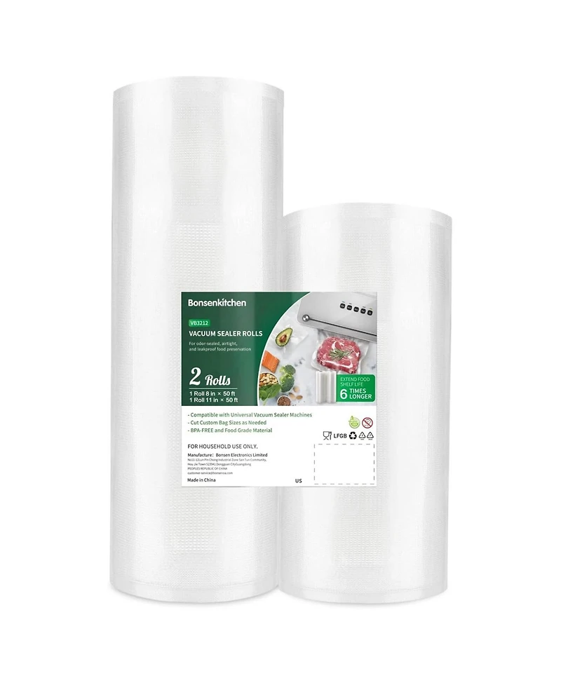 Bonsaii Bonsenkitchen Vacuum Sealer Rolls Bags, 8" x 50' & 11" x 50', Bpa-Free Commercial Food Vacuum Bags for Storage and Sous Vide Cooking