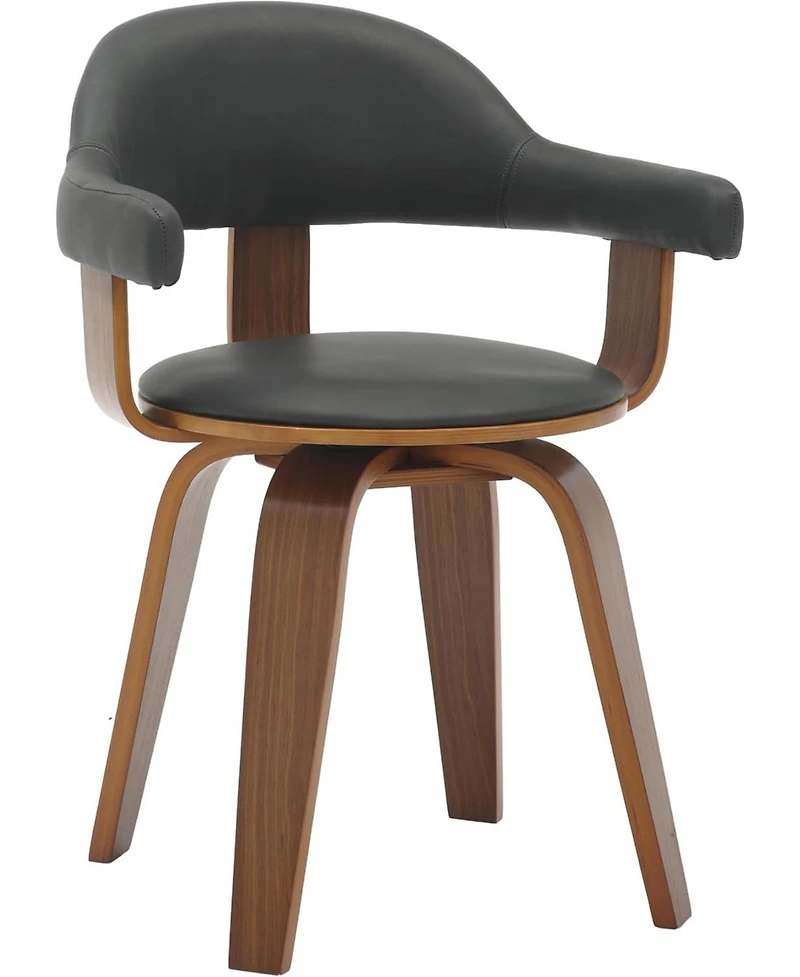 LeisureMod Brivo Upholstered Dining Chair Set of 2 with Swivel, Leather and Poplar Wood Frame, Open-Back Design Armrests for Kitchen