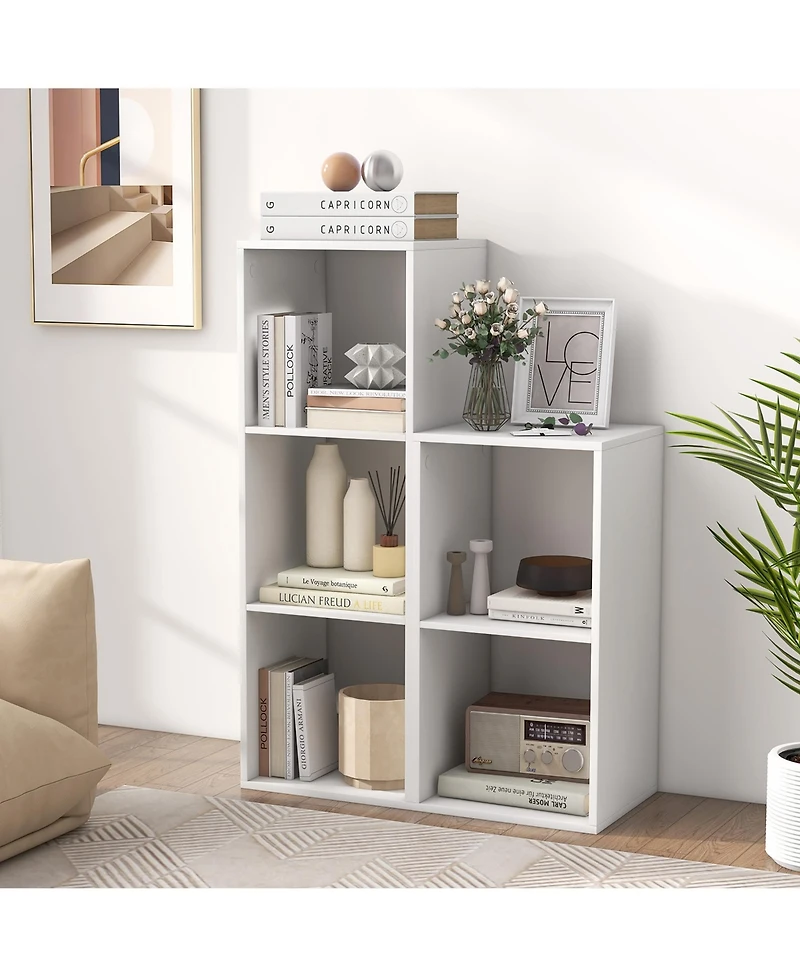 Gymax 2 Cube Bookshelf Modern Vertical Bookcase with Back Guardrail and Anti Tipping Kits