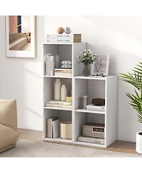 Gymax 2 Cube Bookshelf Modern Vertical Bookcase with Back Guardrail and Anti Tipping Kits