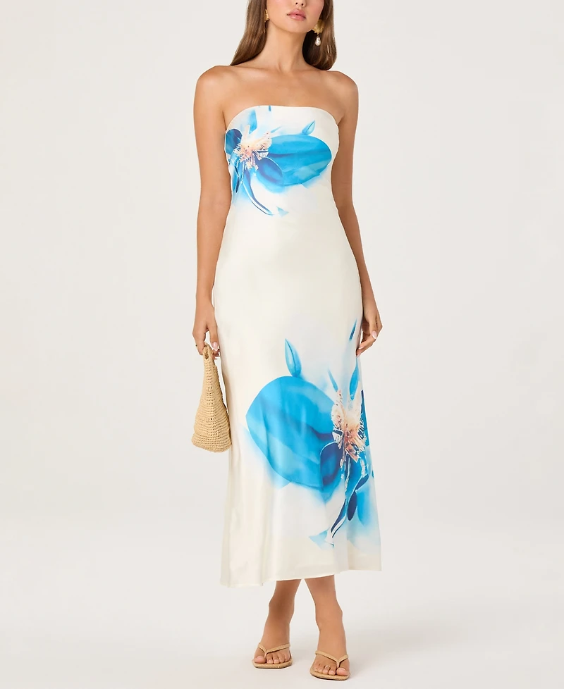 Astr the Label Women's Annabeth Printed Strapless Midi Dress