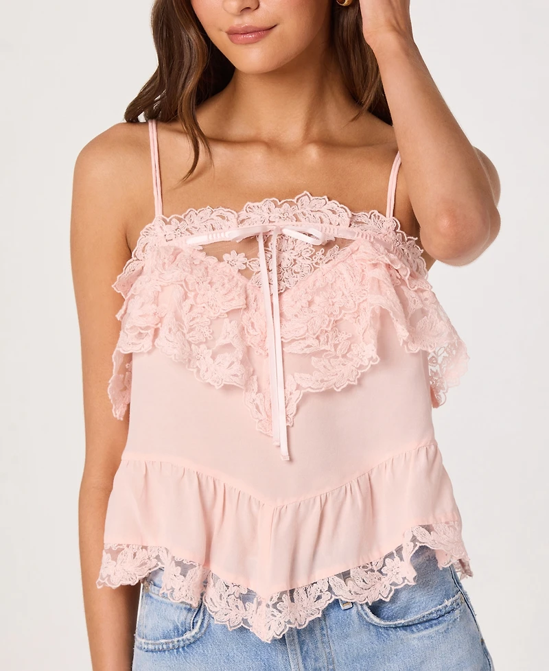 Astr the Label Women's Cosette Straight Neck Sleeveless Lace Top