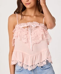 Astr the Label Women's Cosette Straight Neck Sleeveless Lace Top