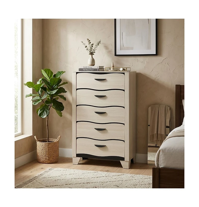 Kings Brand Furniture Engineered Wood and Contemporary Design Brielle 5-Drawer Chest