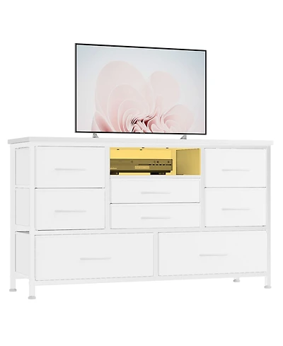 homfan Modern Tv Stand Dresser with Led Lighting and Built-in Charging Station - Durable Storage Chest with Deep Drawers for Bedroom and Living Room