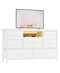 homfan Modern Tv Stand Dresser with Led Lighting and Built-in Charging Station - Durable Storage Chest with Deep Drawers for Bedroom and Living Room