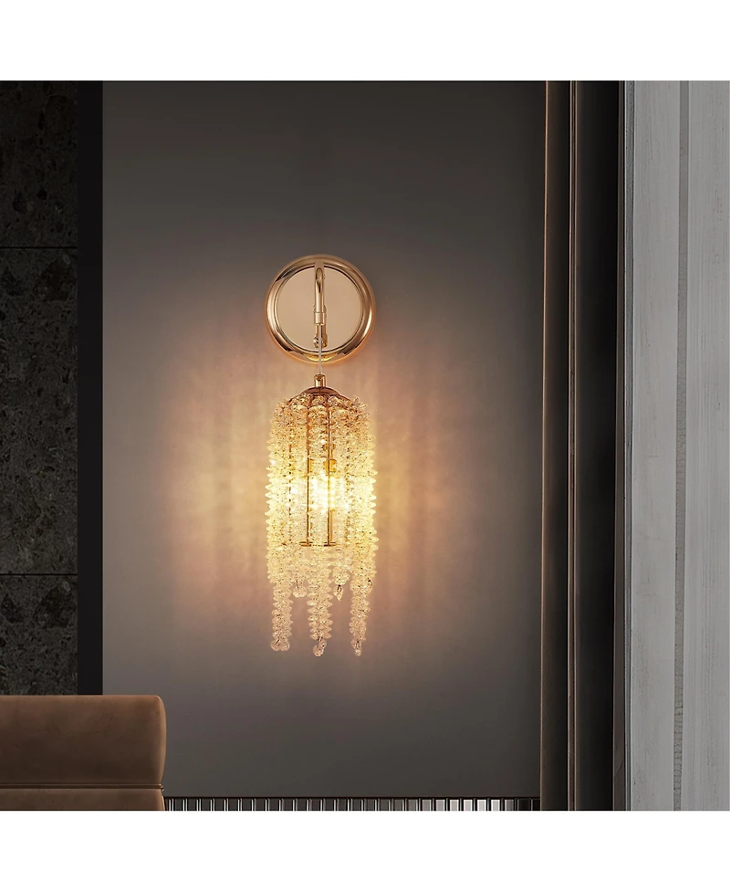 Midola Set of 2 Frame and Cascading Crystal Bead String Wall Sconces, E12 Bulb Socket, Elegant Hanging Light Fixture for Living Room, Bedroom, Hallway