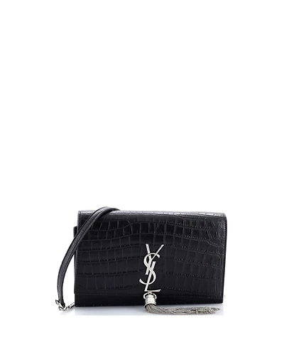 Pre-Owned Saint Laurent Classic Monogram Tassel Chain Wallet Embossed Leather