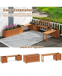 Yiortwo Outdoor Wooden Planter Bench with 2 Planter Boxes and Slatted Backrest
